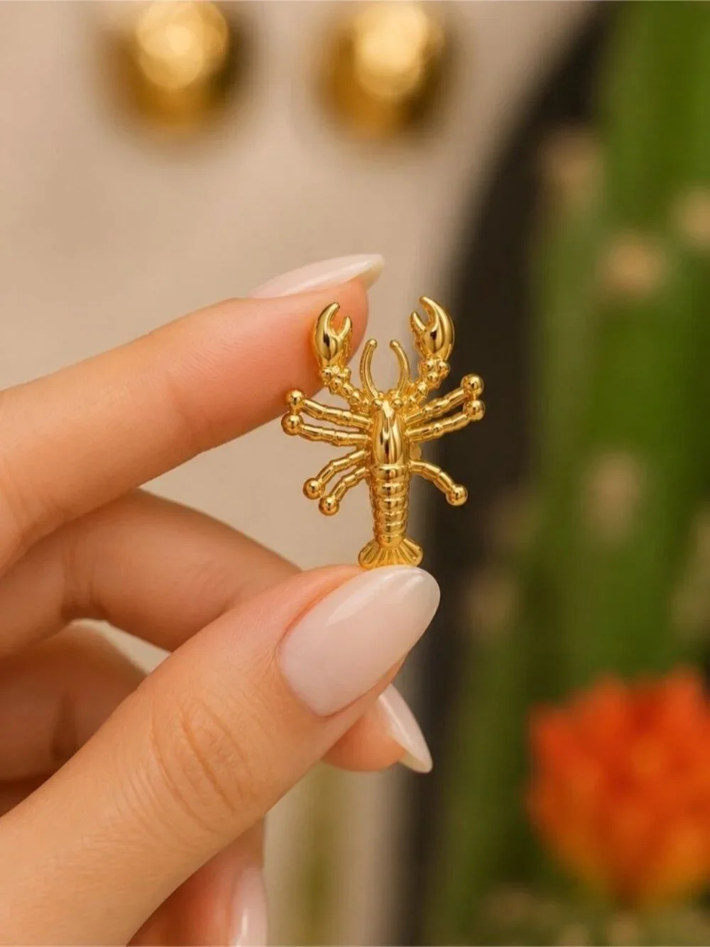 Gold Tone Lobster Stud Earrings